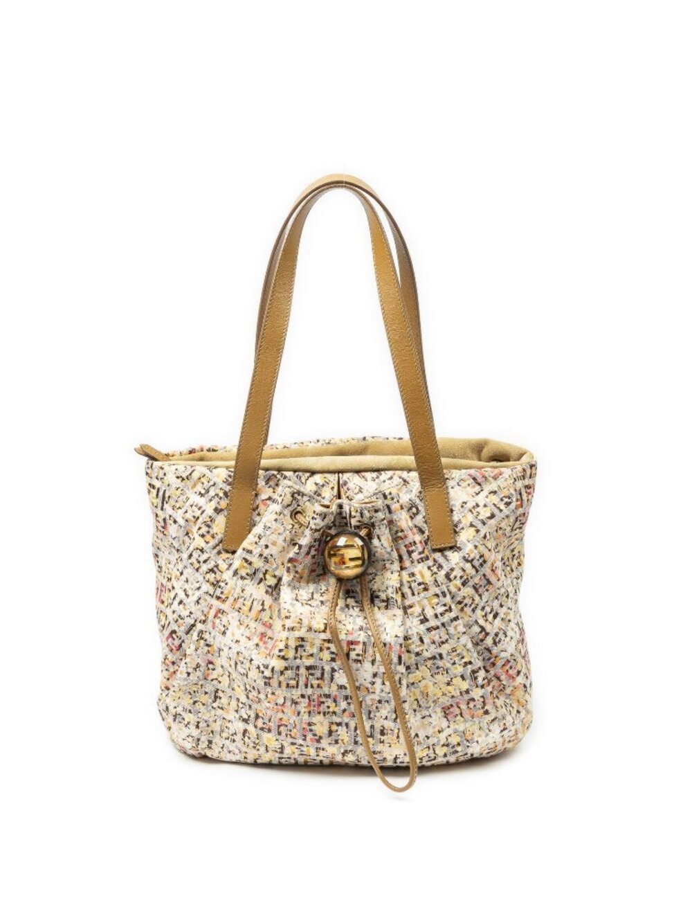 Fendi Drawstring Tote Beige Floral Print Zucchino Canvas